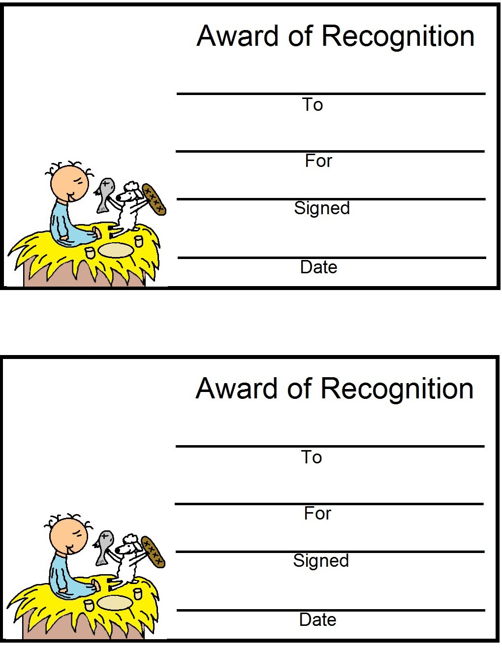 Baby Jesus Award Certificates